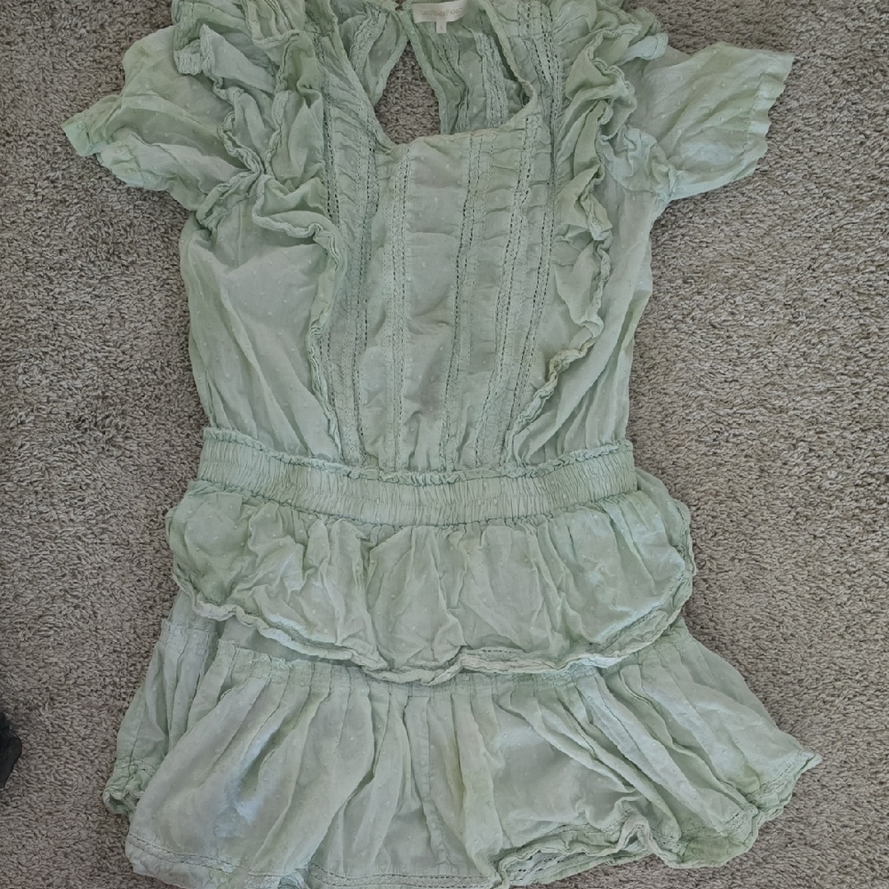 LoveShackFancy Green Ruffled Smocked Mini Sundress